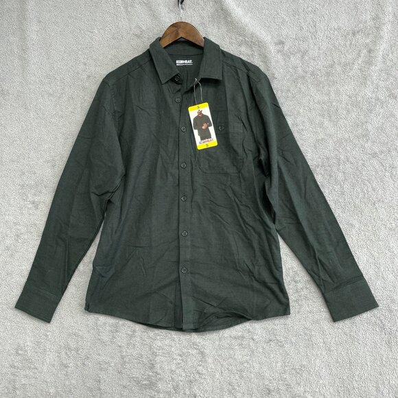 NEW 32 Degrees Heat Men's S Long Sleeve Shirt Button down Green - Picture 1 of 9